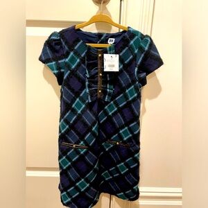 Janie and Jack dress, Size 6, Colors are green, black, navy, and white